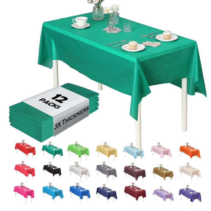 EVER SHINE Evershine (12-Pack Heavy Duty Plastic Table Covers Tablecloth (Reusable) (Rectangle 54" X 108", Emerald Green) - Image 1